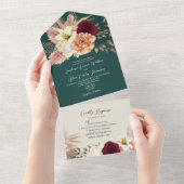 バーグンディ素朴エメラルドウェディング招待 オールインワン招待状 (貼ってはがせる)