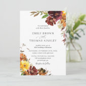 バーグンディ素朴オレンジイエローフローラ秋の結婚式 招待状 (スタンド正面)