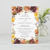 バーグンディ素朴オレンジイエローフローラ秋の結婚式 招待状 (スタンド正面)