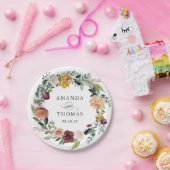 バーグンディ素朴オレンジフローラリース結婚ズ ペーパープレート (パーティー)