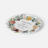 バーグンディ素朴オレンジフローラリース結婚ズ ペーパープレート (アングル)