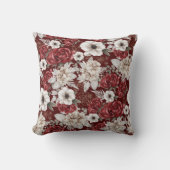 バーグンディ素朴クリームバラフローラルパターン クッション (正面)