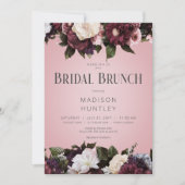 バーグンディ素朴クリーム&ピンクフローラブライダルブランチ 招待状 (正面)
