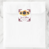 バーグンディ素朴シックひまわり結婚のサンフラワーありがとう スクエアシール (バッグ)