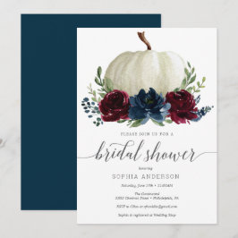 バーグンディ素朴ネイビーパンプキンブライダルシャワー招待状 招待状