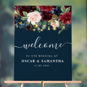 バーグンディ素朴ネイビーブルー&レッドフラワーズ&ライト アクリルサイン (ニュートラル)