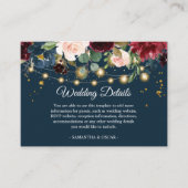 バーグンディ素朴ネイビーブルー&レッドフラワーズ&ライト エンクロージャーカード (正面)