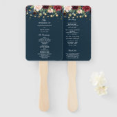 バーグンディ素朴ネイビーブルー&レッドフラワーズ&ライト ハンドファン (正面&裏面)