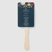 バーグンディ素朴ネイビーブルー&レッドフラワーズ&ライト ハンドファン (正面)