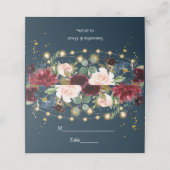 バーグンディ素朴ネイビーブルー&レッドフラワーズ&ライト プレイスカード (外部開封)