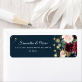 バーグンディ素朴ネイビーブルー&レッドフラワーズ&ライト ラベル (インサイチュ)