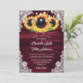 バーグンディ素朴バーラップレースひまわり結婚の 招待状 (スタンド正面)