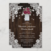 バーグンディ素朴バーンウッドライトズフローラ結婚ズ 招待状 (正面/裏面)