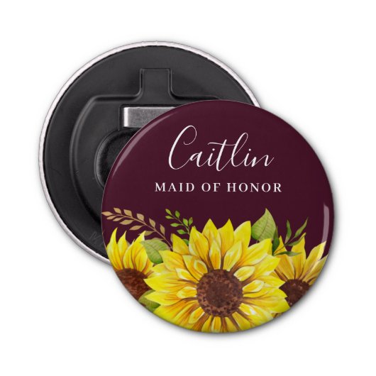 バーグンディ素朴ヒマワリメイド・オブ・オーナー(花嫁付き添い人)名 栓抜き (正面)