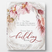 バーグンディ素朴ピンクアイボリーパンパスグラスブロックプラ フォトプラーク (正面)