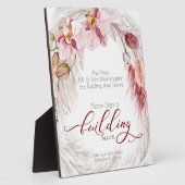 バーグンディ素朴ピンクアイボリーパンパスグラスブロックプラ フォトプラーク (側面)