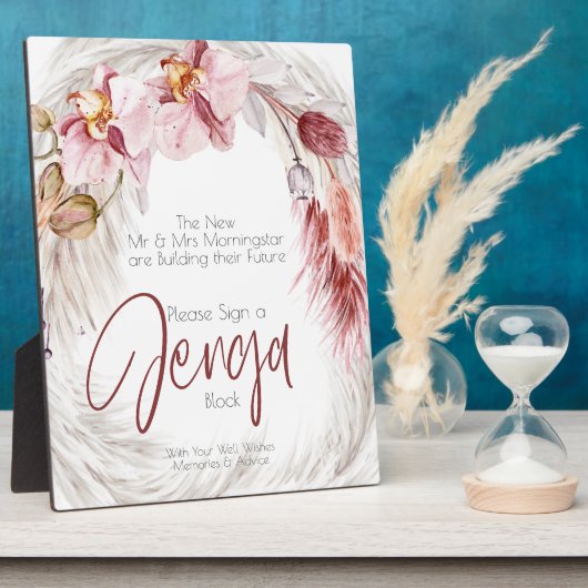 バーグンディ素朴ピンクアイボリーパンパスグラスブロック フォトプラーク (側面)