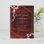 バーグンディ素朴ピンクフローラブライダルシャワー 招待状 (スタンド正面)