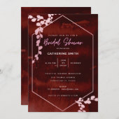 バーグンディ素朴ピンクフローラブライダルシャワー 招待状 (正面/裏面)