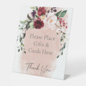 バーグンディ素朴ピンクローズブライダルシャワーウェルカム 台座サイン (正面)