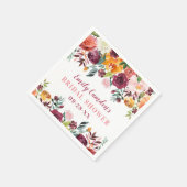 バーグンディ素朴ピンク秋フローラブライダルシャワー スタンダードカクテルナプキン (角)