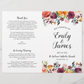 バーグンディ素朴ピンク秋フローラ結婚式 プログラム (正面)