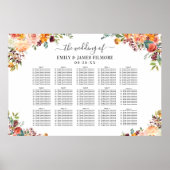 バーグンディ素朴ピーチ秋フローラ結婚ズシーティング ポスター (正面)