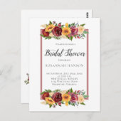 バーグンディ素朴フローラひまわりブライダルシャワー ポストカード (正面/裏面)