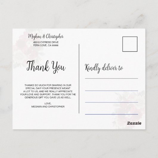 バーグンディ素朴フローラウィンターウェディング ポストカード (裏面)