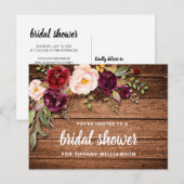 バーグンディ素朴フローラウッドブライダルシャワー インビテーションポストカード (正面/裏面)