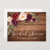 バーグンディ素朴フローラウッドブライダルシャワー インビテーションポストカード (正面/裏面)