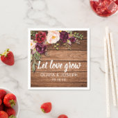 バーグンディ素朴フローラウッド結婚式の引き出物紙 スタンダードカクテルナプキン (インサイチュ)