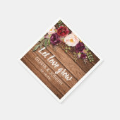 バーグンディ素朴フローラウッド結婚式の引き出物紙 スタンダードカクテルナプキン (角)