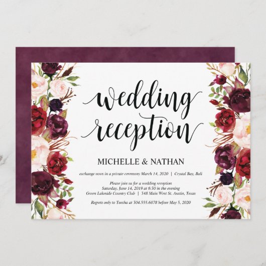 バーグンディ素朴フローラエロペメント披露宴招待状 招待状 (正面/裏面)