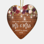 バーグンディ素朴フローラジャールライト初めてのクリスマス セラミックオーナメント (左)