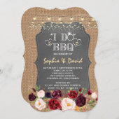 バーグンディ素朴フローラチョークバーラップI DO BBQ 招待状 (正面/裏面)