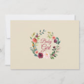 バーグンディ素朴フローラベビーガールフォト誕生 案内状 (裏面)