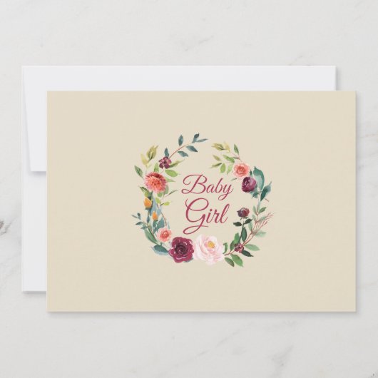 バーグンディ素朴フローラベビーガールフォト誕生 案内状 (裏面)