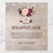 バーグンディ素朴フローラメイスンジャー ワインラベル (シングルラベル)