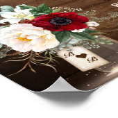 バーグンディ素朴フローラメイスン結婚ジャーの歓迎 ポスター (角)