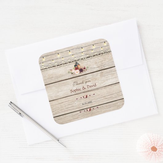 バーグンディ素朴フローラランタンオールドバ結婚ンズ スクエアシール (封筒)