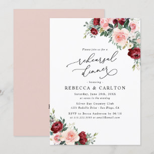 バーグンディ素朴フローラリハーサルディナー招待状 招待状