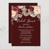 バーグンディ素朴フローラレースブライダルシャワー 招待状 (正面/裏面)