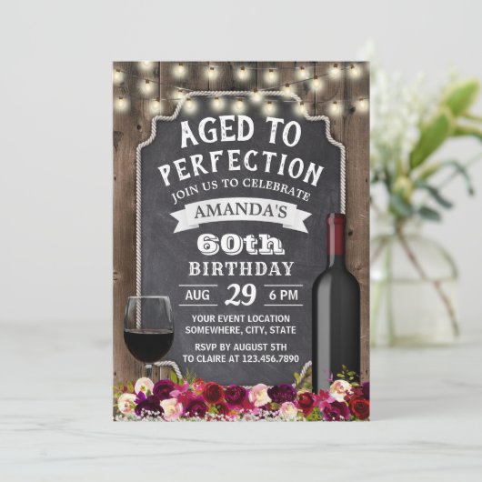 バーグンディ素朴フローラワインバーンウッド誕生日 招待状 (スタンド正面)