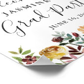 バーグンディ素朴フローラ卒業ウェルカムサイン ポスター (角)