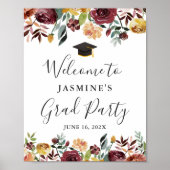 バーグンディ素朴フローラ卒業ウェルカムサイン ポスター (正面)