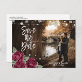 バーグンディ素朴フローラ秋の結婚式写真 案内ポストカード (正面/裏面)