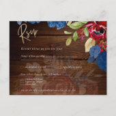 バーグンディ素朴ブルーフローラウェディングRSVP ポストカード (正面)