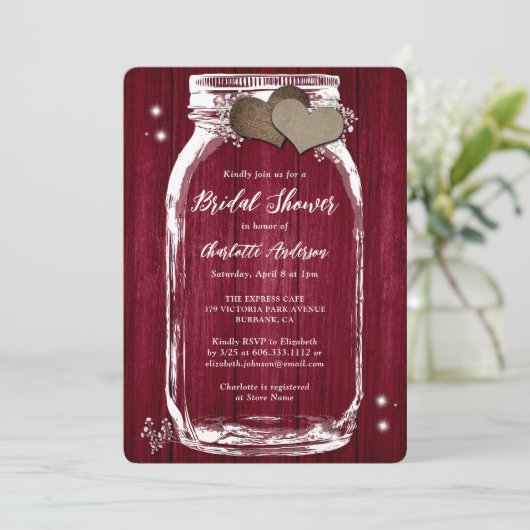 バーグンディ素朴ベビーズブレスフローラブライダルシャワー 招待状 (スタンド正面)