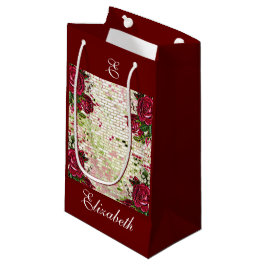 バーグンディ素朴マルーンバラブライド・メイド・モノグラム スモールペーパーバッグ